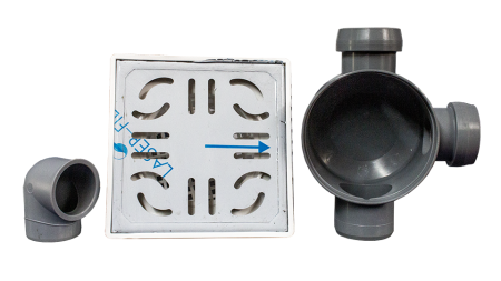 Sifoane si rigole - Sifon de pardoseala Ermetiq cu 1 intrare, H=80 mm, inaltator si gratar inox tip S