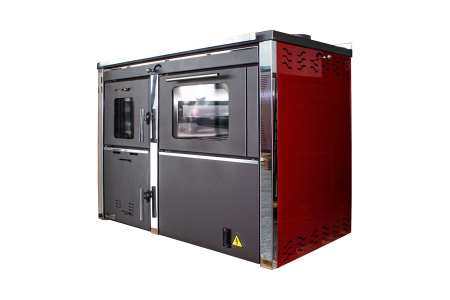 Cazane pe combustibil solid - Termosemineu Fornello STAR Red 34 kW pe lemn, carbune si bricheti, cu plita, cuptor si pompa de circulatie