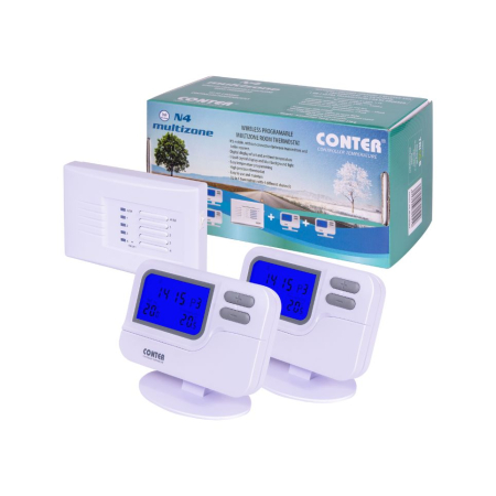 Termostate si controlere - Termostat electronic programabil multizona CONTER N4, 1 receptor RX + 2 termostate TX, control 2 zone