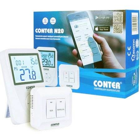 Termostate si controlere - Termostat inteligent CONTER N20 controlabil prin internet, Wi-Fi, pentru centrala termica