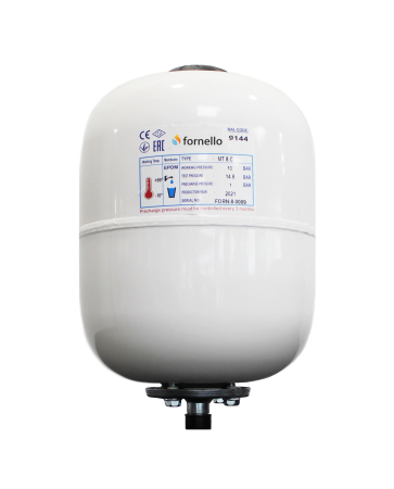 Vase de expansiune pentru instalatii sanitare - Vas de expansiune sanitar Fornello 18 Litri, vertical, alb, 10 bar, membrană EPDM