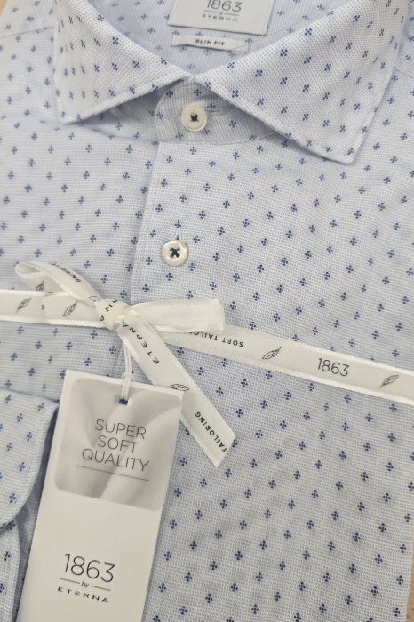 Camasa bleu imprimata, slim fit, pentru barbati, 100% bumbac, maneca lunga, model 1429/12 FS82 Eterna [2]