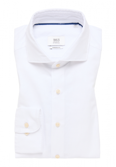 Camasa in alba, modern fit, pentru barbati, 59% bumbac 41% in, maneca lunga, model  2355/00 XS82 Eterna [6]