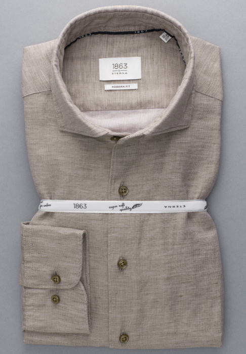 Camasa in bej, modern fit, pentru barbati, 59% bumbac 41% in, maneca lunga, model 2355/21 XS82 Eterna [6]