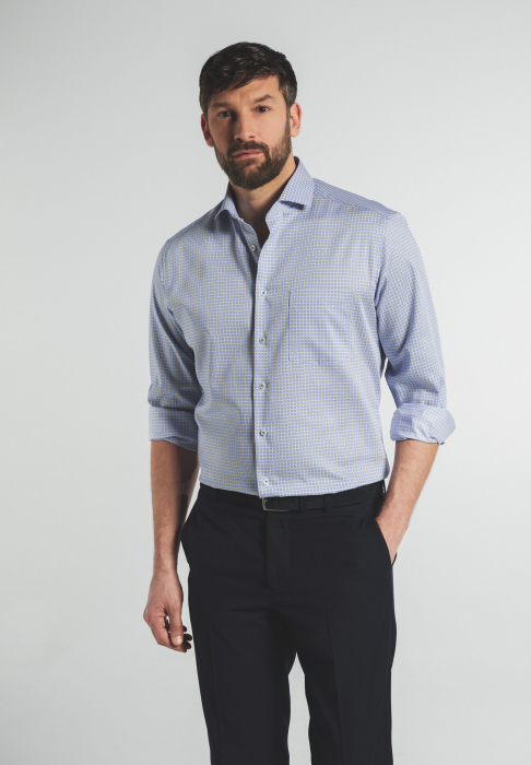 Camasa albastra, modern fit, pentru barbati, 100% bumbac, maneca lunga, model 3424 71 X18V Eterna