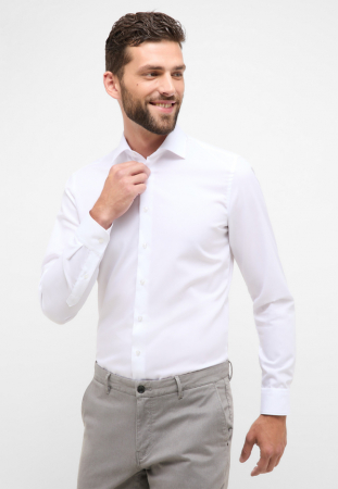 Slim Fit - Camasa alba, slim fit, pentru barbati, 100% bumbac, maneca lunga, model 1100/00 F170 Eterna 37