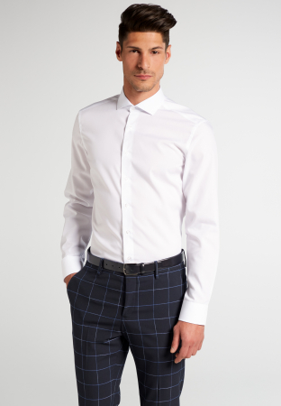 Slim Fit - Camasa alba, slim fit, pentru barbati, 100% bumbac, maneca lunga, model 1100/00 F182 Eterna
