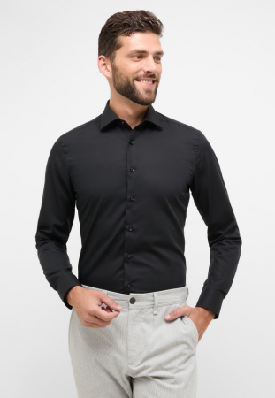 Slim Fit - Camasa neagra, slim fit, pentru barbati, 100% bumbac, maneca lunga, model 1100/39 F170 Eterna