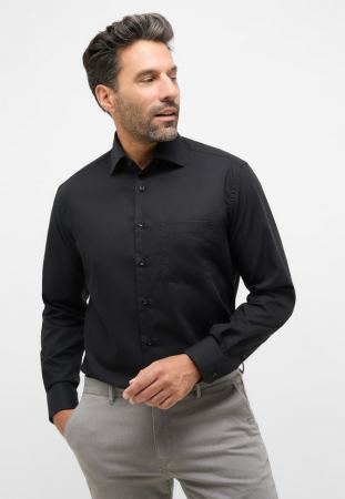 Modern Fit - Camasa neagra, modern fit, pentru barbati, 100% bumbac, maneca lunga, model 1100/39 X19K Eterna