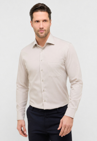 Comfort Fit - Camasa bej, confort fit, pentru barbati, 100% bumbac, maneca lunga, model  1364/20 E19K Eterna