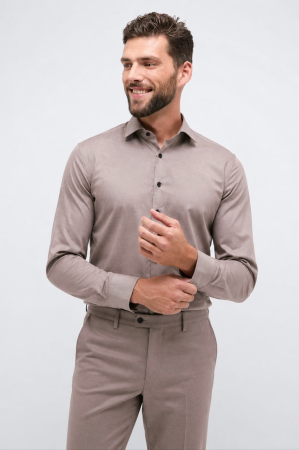 Modern Fit - Camasa bej, modern fit, pentru barbati, 100% bumbac, maneca lunga, model  1446/26 X171 Eterna