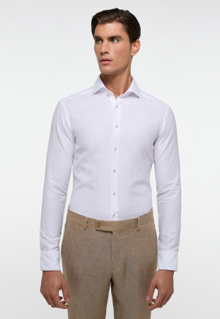 Slim Fit - Camasa in alba, slim fit, pentru barbati, 59% bumbac 41% in, maneca lunga, model 2355/00 FS82 Eterna