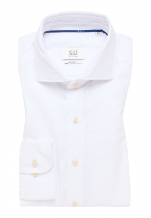 Camasa in alba, modern fit, pentru barbati, 59% bumbac 41% in, maneca lunga, model  2355/00 XS82 Eterna [5]