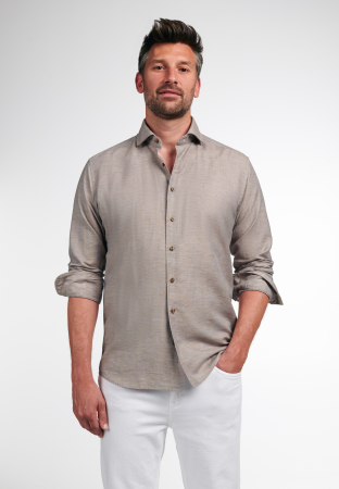 Modern Fit - Camasa in bej, modern fit, pentru barbati, 59% bumbac 41% in, maneca lunga, model 2355/21 XS82 Eterna