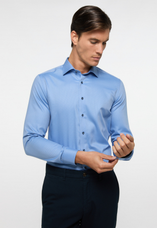 Slim Fit - Camasa albastra, slim fit, pentru barbati, 100% bumbac, maneca lunga, model 3324/14 F170 Eterna