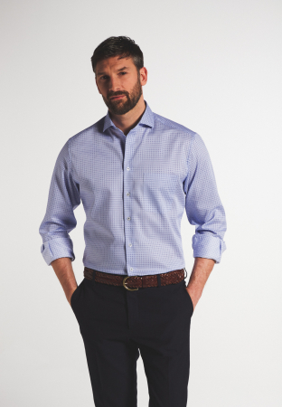 Modern Fit - Camasa bleu, modern fit, pentru barbati, 100% bumbac, maneca lunga, model 3424/12 X18V Eterna
