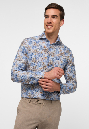 Modern Fit - Camasa imprimeu blue, modern fit, pentru barbati, 59% bumbac 41% in, maneca lunga, model 4127/14 XS82 Eterna