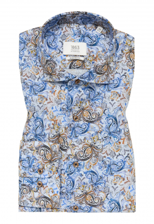 Camasa imprimeu blue, modern fit, pentru barbati, 59% bumbac 41% in, maneca lunga, model  4127/14 XS82 Eterna [5]