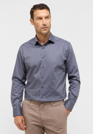 Modern Fit - Camasa bleumarine, modern fit, pentru barbati, 100% bumbac, maneca lunga, model 4396/17 X18K Eterna