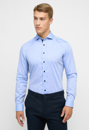 Modern Fit - Camasa bleu, slim fit, pentru barbati, 100% bumbac, maneca lunga, model 8100/12 F132 Eterna