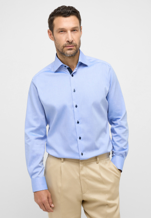 Modern Fit - Camasa bleu, modern fit, pentru barbati, 100% bumbac, maneca lunga, model 8100/12 X13K Eterna