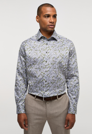 Modern Fit - Camasa imprimeu verde, modern fit, pentru barbati, 100% bumbac, maneca lunga, model 8160/47 XS8P Eterna