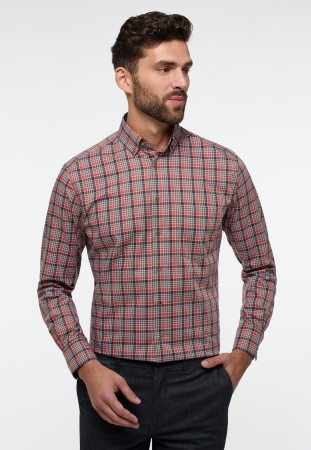 Modern Fit - Camasa carouri, modern fit, pentru barbati, 100% bumbac, maneca lunga, model  8185/82 X18U Eterna