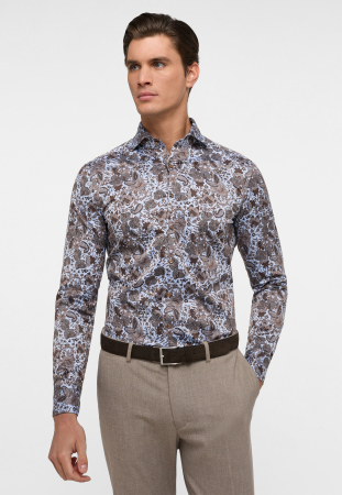 Slim Fit - Camasa imprimeu, slim fit, pentru barbati, 100% bumbac, maneca lunga, model  8196/14 FS82 Eterna