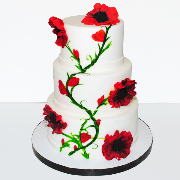 Macheta Tort de nunta alb cu flori rosii [1]