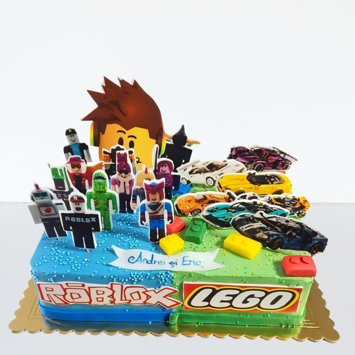 Tort doua teme in frosting Roblox si Cars Lego [1]