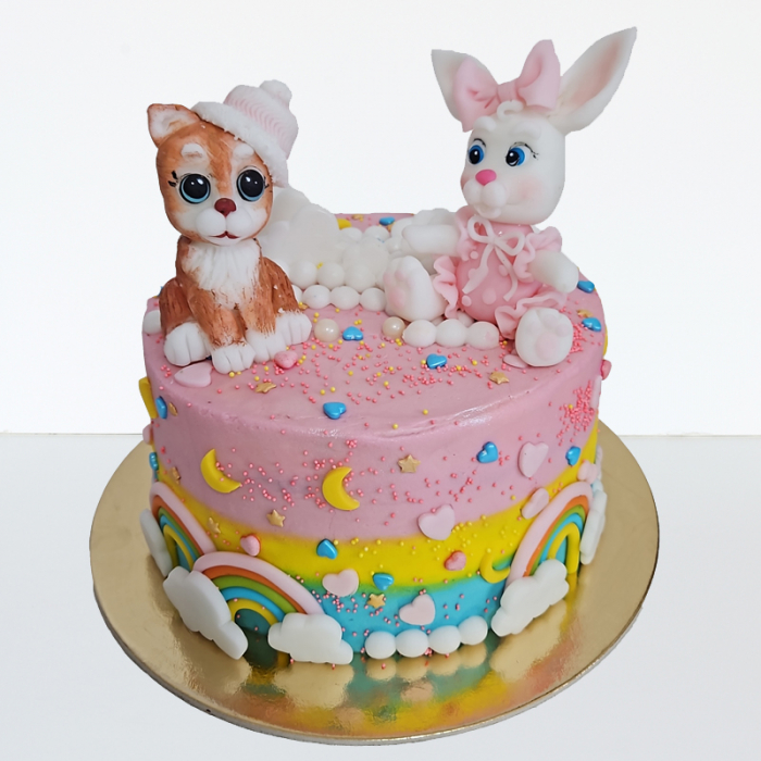 Tort in frosting cu iepuras si catel [1]