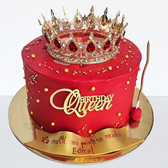 Tort in frosting pe rosu, coronita metal si sclipici [1]
