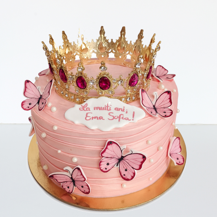Tort in frosting coronita metal, fluturi pasta de zahar [1]
