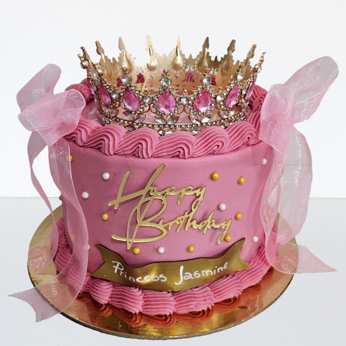 Tort in frosting roz intens, coronita metal, fundita si sclipici [1]