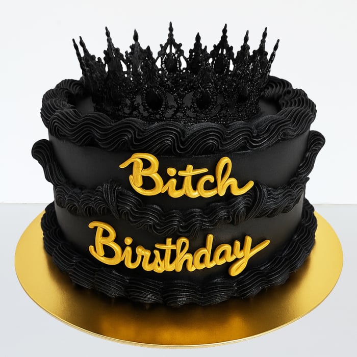 Tort in frosting negru, coronita metal si sclipici [1]