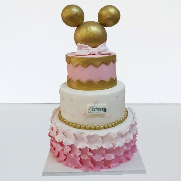 Tort Minnie Mouse cu petale si cap auriu [1]