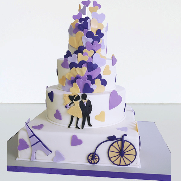Tort nunta cu inimioare mov si bicicleta [1]