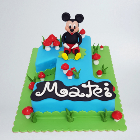 Torturi in pasta de zahar pentru baietei - Cifra 1 cu Mickey figurina