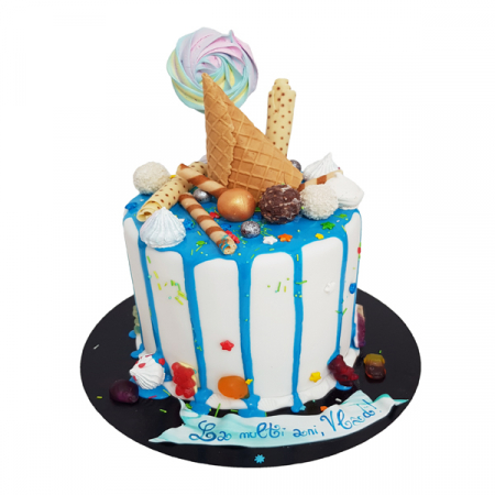 Torturi copii - Drip cake glazura albastra