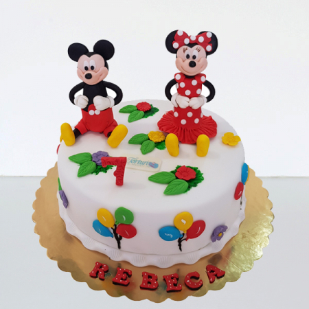 Torturi in pasta de zahar pentru fetite - Minnie si Mickey cu balonase