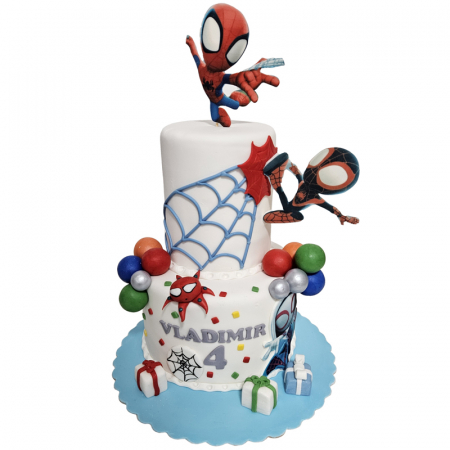 Torturi in pasta de zahar pentru baietei - Tort cu etaj Spiderman 2d