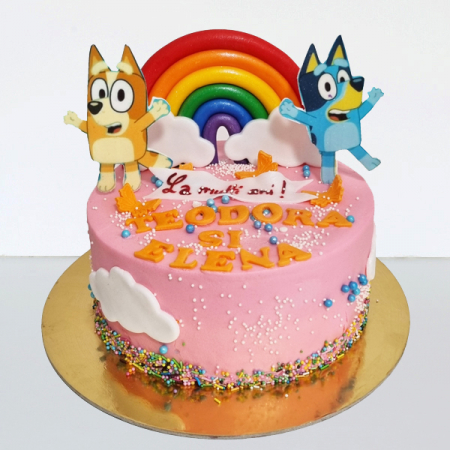 Torturi in frosting- crema - Tort in frosting Bluey pe roz
