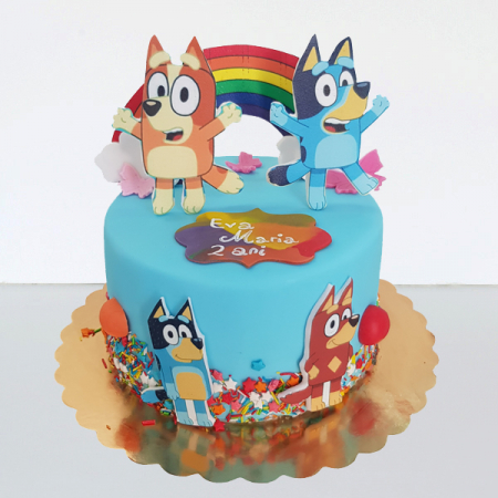Torturi in pasta de zahar pentru baietei - Tort Bluey - in martipan