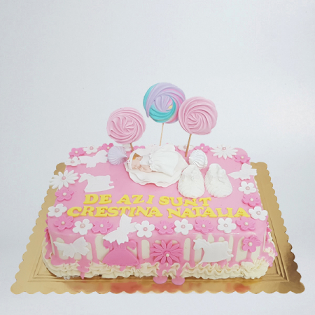 Torturi in frosting- crema - Tort in frosting botez bebelus alb