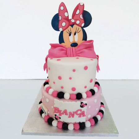 Torturi pentru botez - Tort Botez cu Minnie 2D si fundita