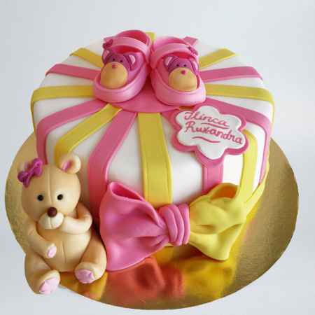 Torturi - Tort botez galben-roz