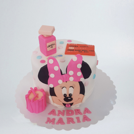 Torturi in pasta de zahar pentru fetite - Tort Botez Minnie si obiecte