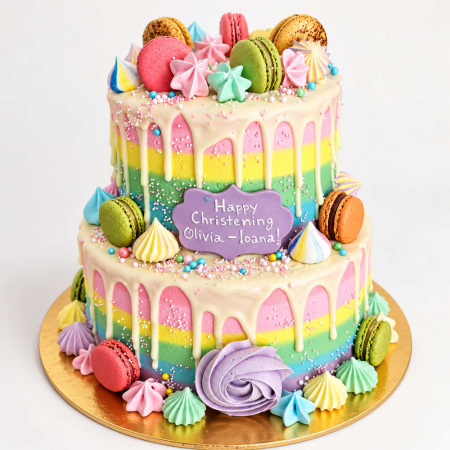 Torturi copii - Tort in frosting cu etaj cu macarons si bezele