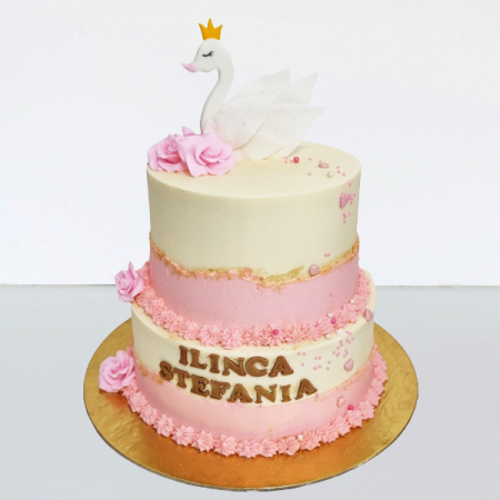 Torturi copii - Tort in frosting cu lebada si trandafiri