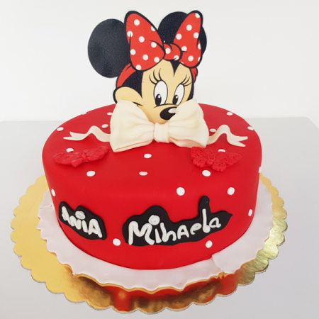 Torturi in pasta de zahar pentru fetite - Tort capul lui Minnie Mouse 2D